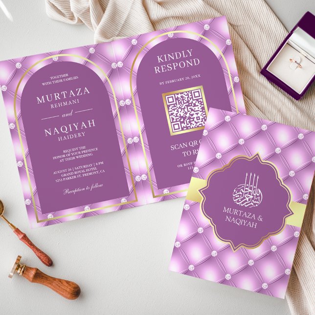 Invitation Code QR à motif touffeté violet clair pour mariage (Créateur téléchargé)