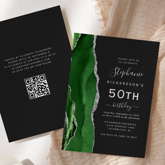 Invitation Code QR Agate Argent Vert 50e Anniversaire (Créateur téléchargé)