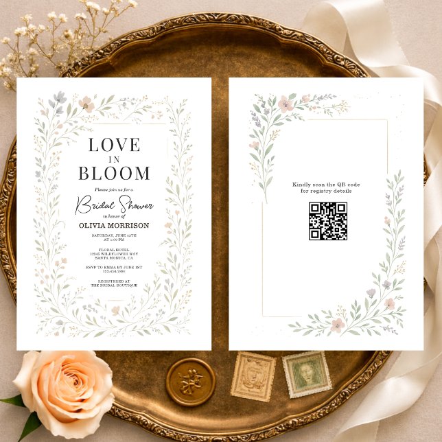 Invitation Code QR Amour en Fleur Fête de Mariage Champêtre (Créateur téléchargé)