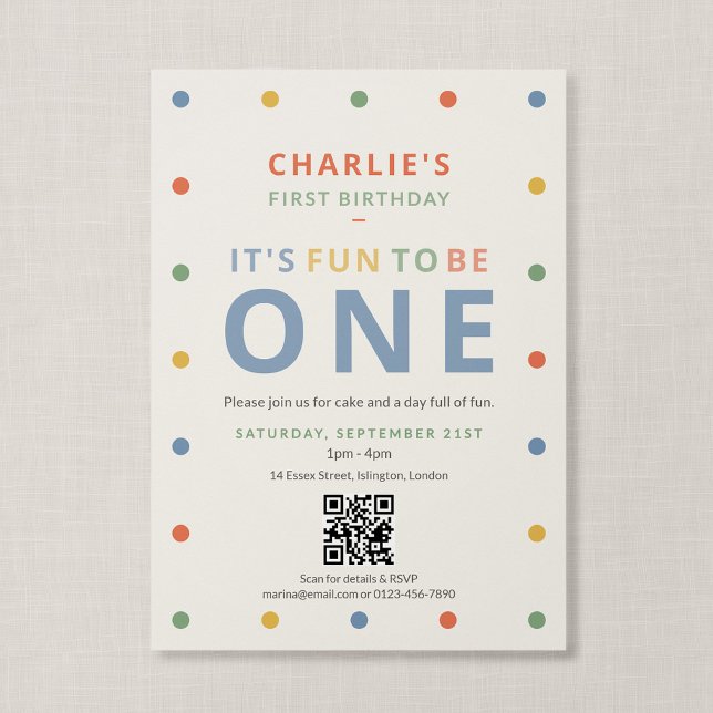 Invitation Code QR Amusant Pour Être Un Premier Anniversaire  (Color Pop - QR Code Fun to Be One Invitation)