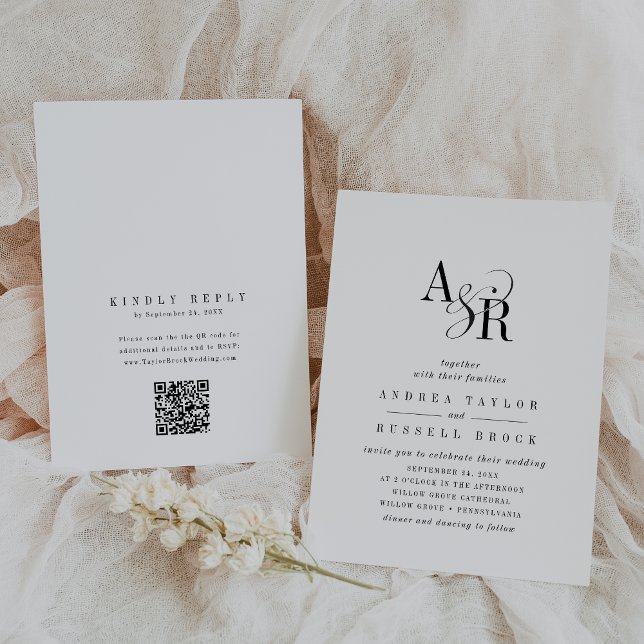 Invitation Code QR ANDREA Classique Élégant Chic Mariage Uniq (ANDREA QR Code Classic Elegant Chic Unique Wedding Invitation)