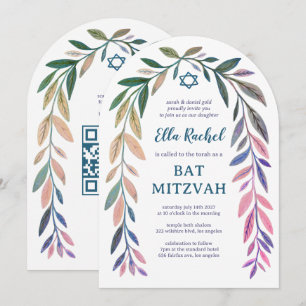 Invitation Code QR aquarelle botanique Bar Mitzvah Arch
