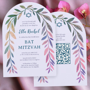 Invitation Code QR aquarelle botanique Bar Mitzvah Arch