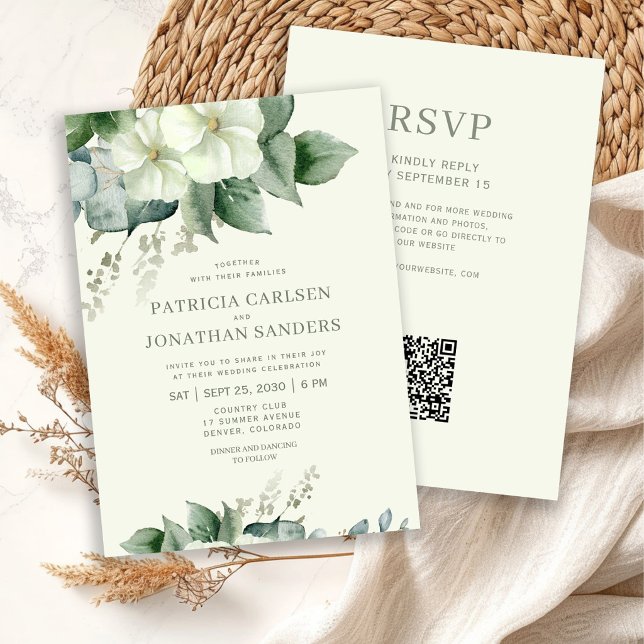 Invitation Code QR aquarelle floral rustique élégant mariage (Créateur téléchargé)