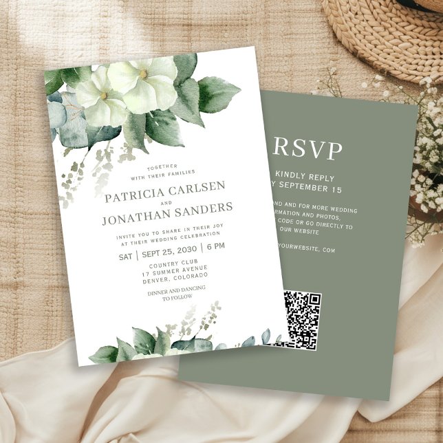 Invitation Code QR aquarelle floral rustique élégant mariage (Créateur téléchargé)