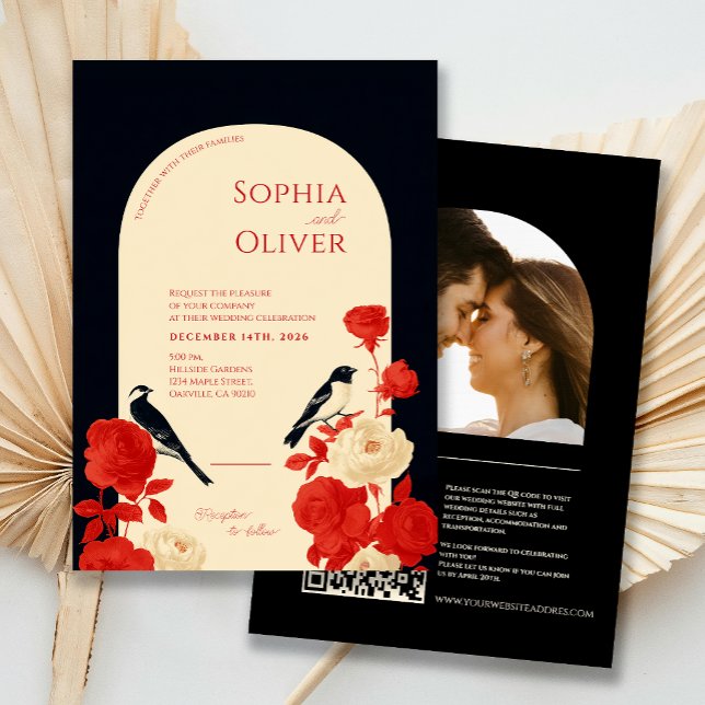 Invitation Code QR Arch Floral & Oiseaux Tout en Un (Créateur téléchargé)