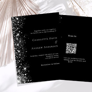 Invitation Code QR argent noir RSVP détails mariage de luxe