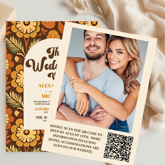 Invitation Code QR Aztec Tribal Marron Ethnique Mariage Occid (Créateur téléchargé)