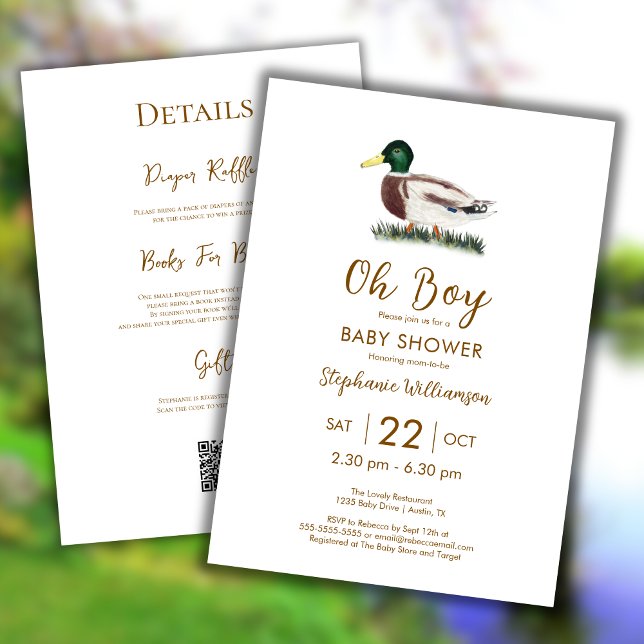 Invitation Code QR Baby Shower Canard Colvert Oh Garçon  (Créateur téléchargé)