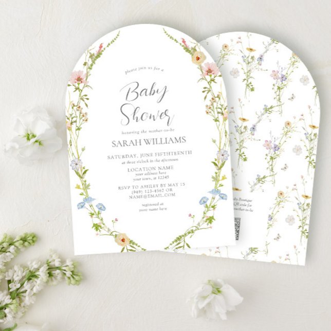 Invitation Code QR Baby shower Fleur sauvage neutre pour les  (Créateur téléchargé)