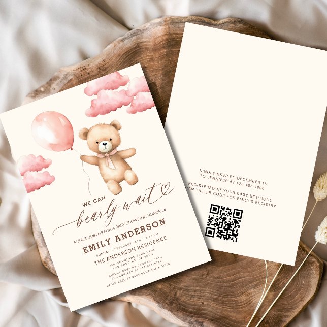 Invitation Code QR Baby Shower Ourson Attend avec Impatience  (Créateur téléchargé)