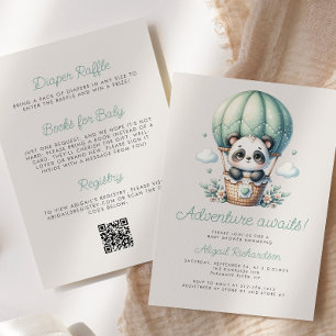 Invitation Code QR Ballon Vert Menthe Panda Mignon Baby Showe