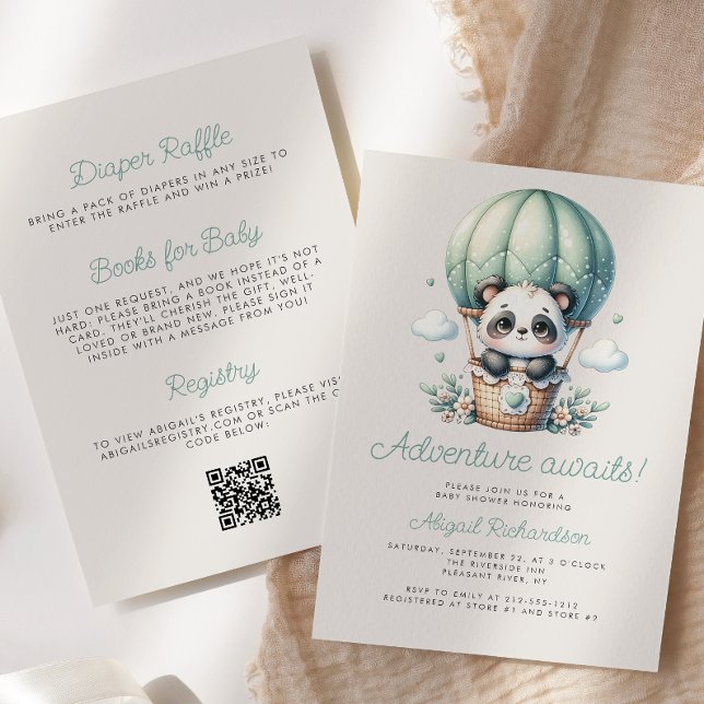 Invitation Code QR Ballon Vert Menthe Panda Mignon Baby Showe (Créateur téléchargé)