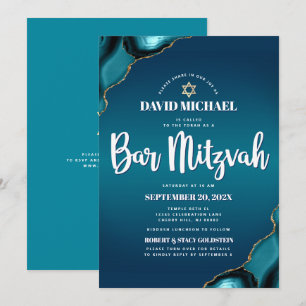Invitation Code QR Bar Mitzvah Turquoise Ombré Agate Moderne