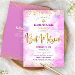 Invitation Code QR Bat mitzvah Aquarelle rose or Script<br><div class="desc">Soyez fier, réjouissez-vous et présentez cette étape importante de votre Bat mitzvah préféré ! Envoyez cette incroyable invitation de code QR personnalisée, moderne et étonnante pour un événement à retenir. Scénario brillant de feuille d'or, points de parties scintillant, Star of David et la typographie manuscrite de script superposent un arrière...</div>