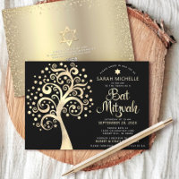 Code QR Bat mitzvah Black Gold Tree of Life Script