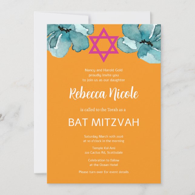 Invitation Code QR Bat mitzvah rose (Devant)