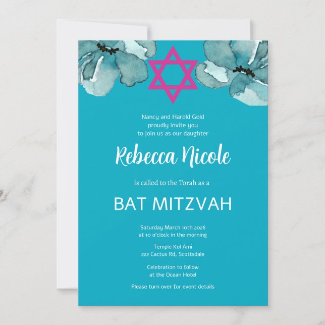 Invitation Code QR Bat mitzvah rose (Devant)
