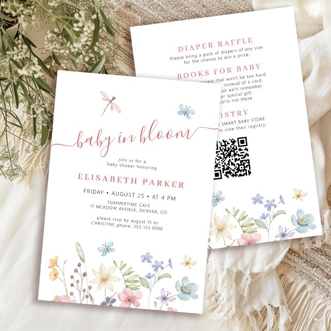 Invitation Code QR bébé en fleurs fête de bébé fille sauvage (Créateur téléchargé)