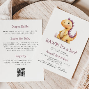 Invitation Code QR Bébé Garçon Fête Prénatale Dinosaure Viole