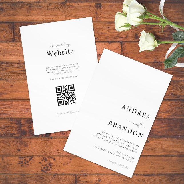 Invitation Code QR blanc clair moderne tout en un Mariage (Créateur téléchargé)