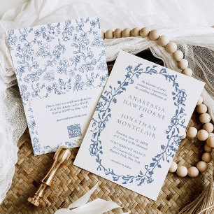 Invitation Code QR bleu élégant RSVP Vintage Wedding