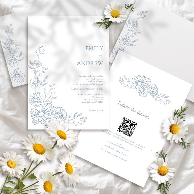 Invitation Code QR Botanique Bleu Tout En Un Mariage (Créateur téléchargé)