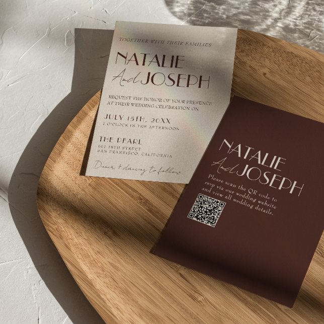 Invitation Code QR Brun Chocolat Élégant Mariage Vieille Fort (Créateur téléchargé)