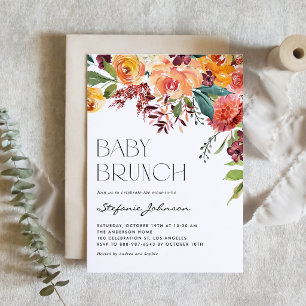 Invitation Code QR Brunch Bébé Floral Aquarelle Automne