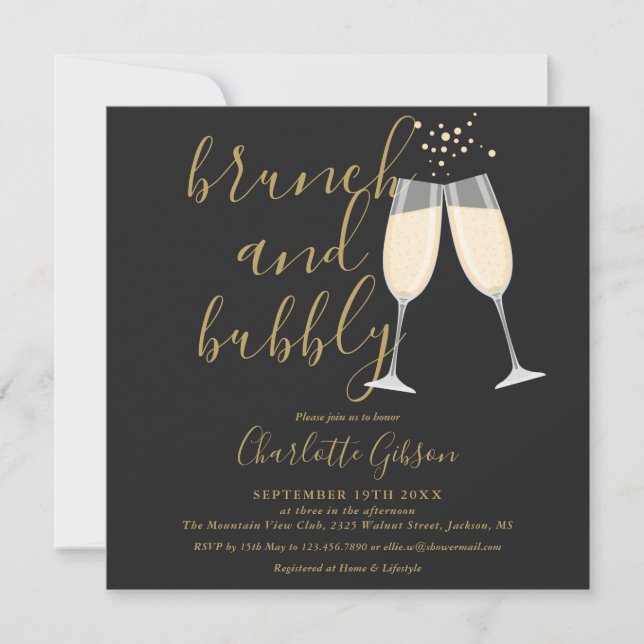 Invitation Code QR Brunch Bulles Noir Et Or Enterrement de Vi (Devant)