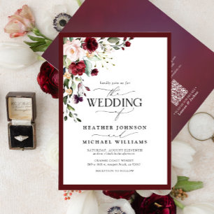 Invitation Code QR Burgundy Blush Floral Aquarelle Script
