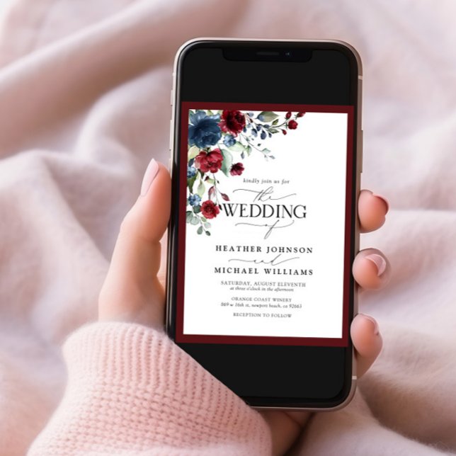 Invitation Code QR Burgundy & Navy Floral Watercolor Script (Créateur téléchargé)