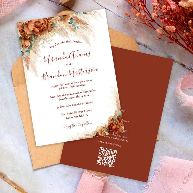 Invitation Code QR Calligraphie Florale ÉléganteMariage Bohèm (Créateur téléchargé)