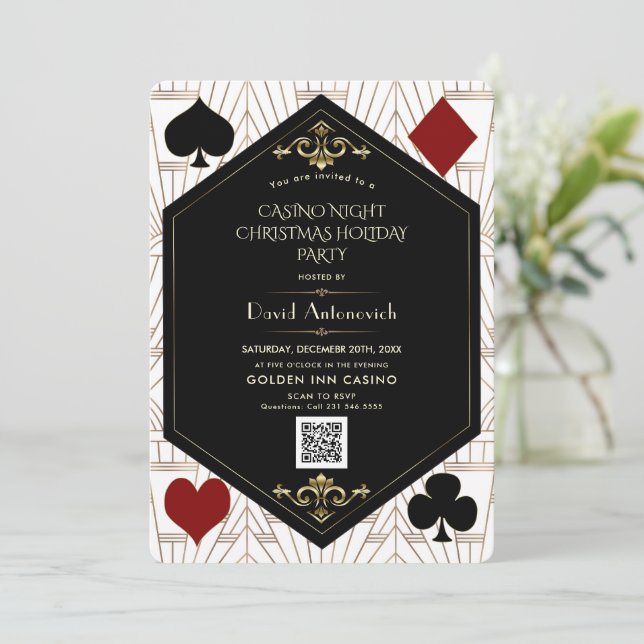 Invitation Code QR Casino Nuit Poker Noël Vacances  (Debout devant)