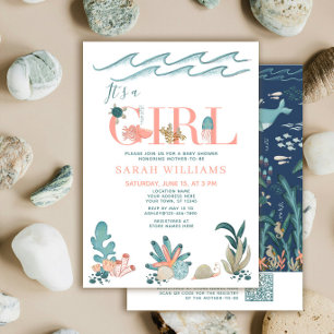 Invitation Code QR C'est une fille Baby Shower sous la mer