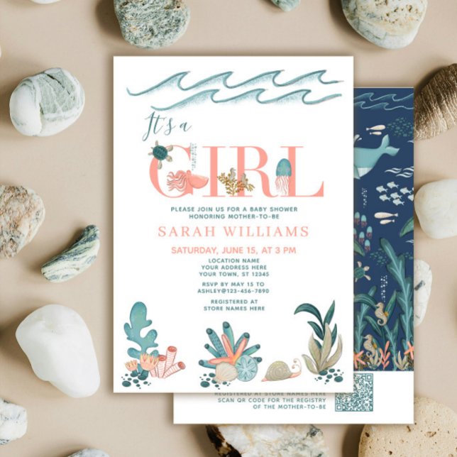 Invitation Code QR C'est une fille Baby Shower sous la mer (Créateur téléchargé)