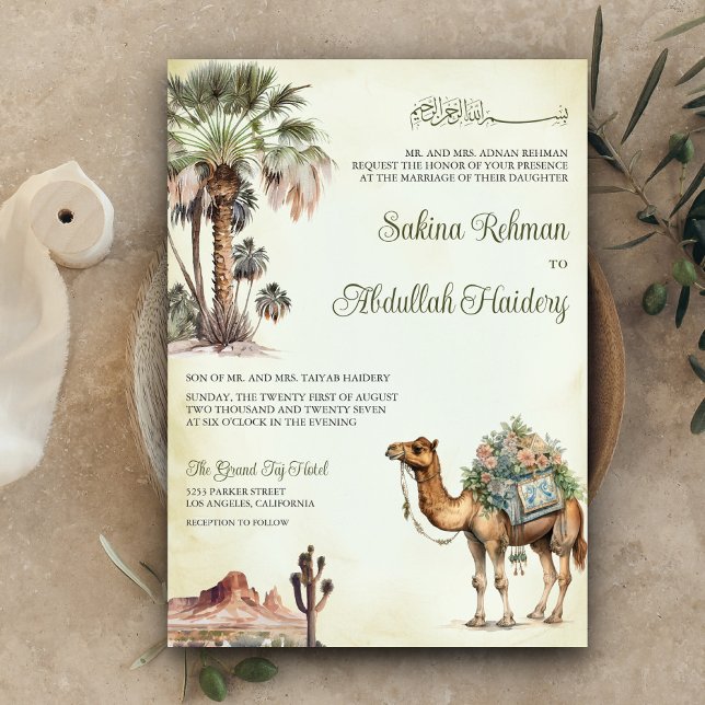 Invitation Code QR Chameau de Désert de Palmier Arabe Mariage (Créateur téléchargé)