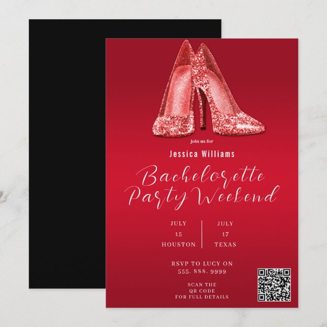 Invitation CODE QR Chaussures Pailletées Rouges Enterrement d (Devant / Derrière)