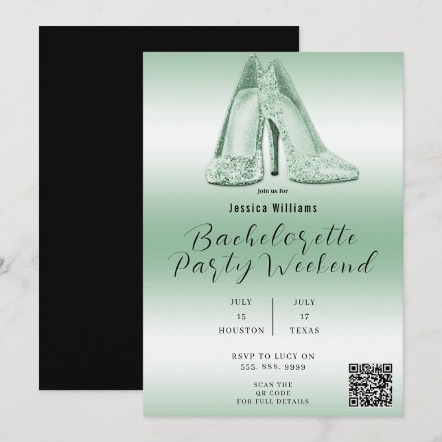 Invitation CODE QR Chaussures Paillettes Vertes Enterrement d (Devant / Derrière)