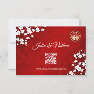 Invitation Code QR Cherry Blossom Red RSVP Mariage chinois