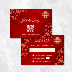 Invitation Code QR Cherry Blossom Red RSVP Mariage chinois