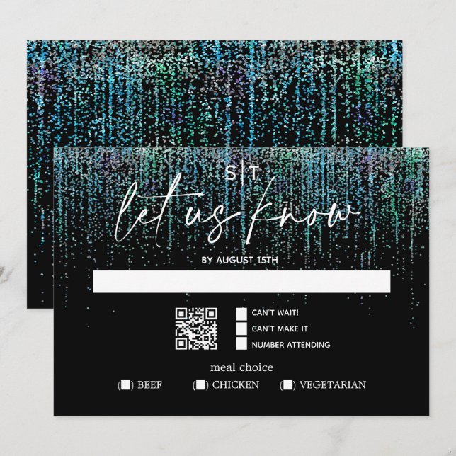 Invitation Code QR Choix de repas RSVP Moderne Paillettes sar (Devant / Derrière)
