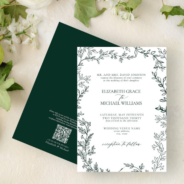 Invitation Code QR Classic Mariage vert émeraude (Créateur téléchargé)