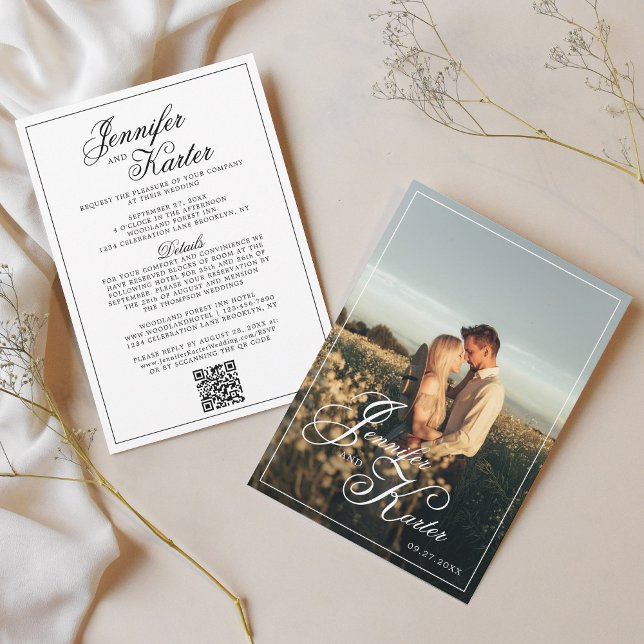 Invitation Code QR classique élégant tout en un Mariage photo (Créateur téléchargé)