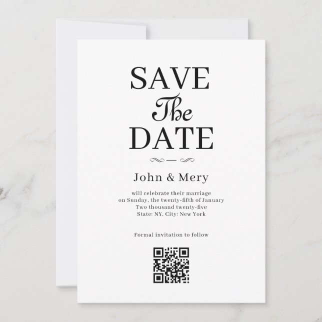 Invitation Code QR Classique Photo Mariage Enregistrer La Dat (Devant)