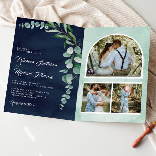 Invitation Code QR Collage Photo Eucalyptus Mariage Bleu Nuit
