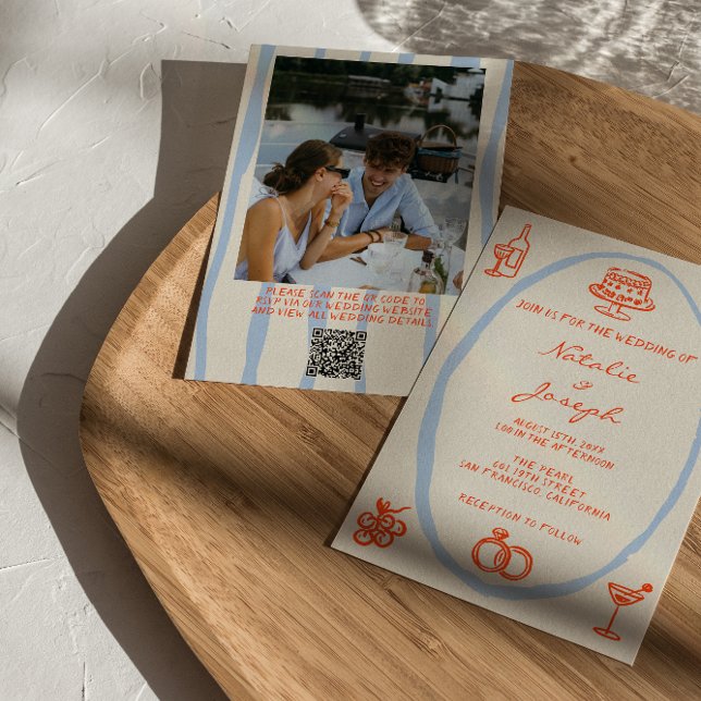 Invitation Code QR Colorful Main écrite Photo Mariage amusant (Créateur téléchargé)