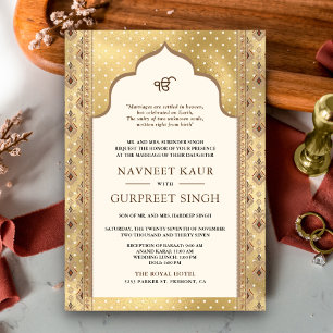 Invitation Code QR Cream Gold Anand Karaj Mariage Sikh