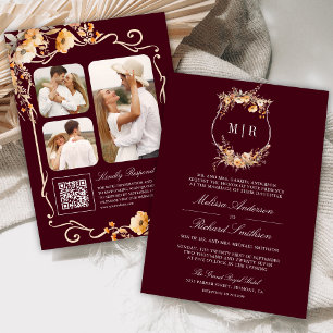 Invitation Code QR Crête de fleurs sauvages d'automne Mariage