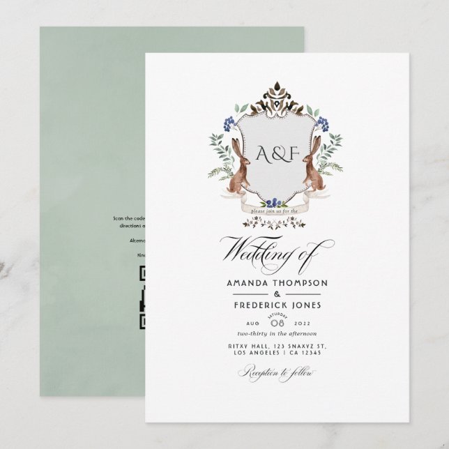 Invitation Code QR Crête de Laurier de Bois RSVP Mariage (Devant / Derrière)